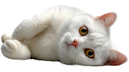 Cute white cat portrait: A charming portrait of a pristine white feline, exuding an aura of serenity with captivating yellow eyes and delicate pink nose and ears. It captures a moment of calm.