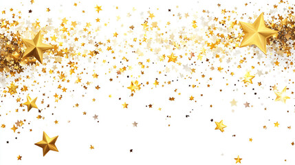 Golden stars confetti falling on white background creating a festive celebration look and feel design