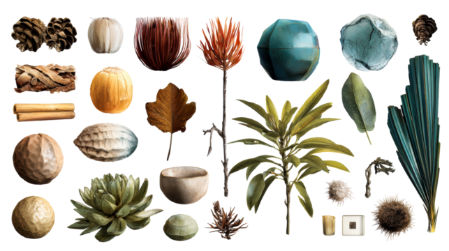 Collection of Natural Organic Textures and Forms, cut out transparent