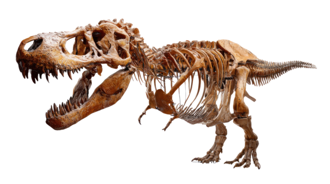 Ancient Giant: A detailed, lifelike depiction of a Tyrannosaurus Rex skeleton showcases the intricate structure and sheer size of this iconic prehistoric predator.
