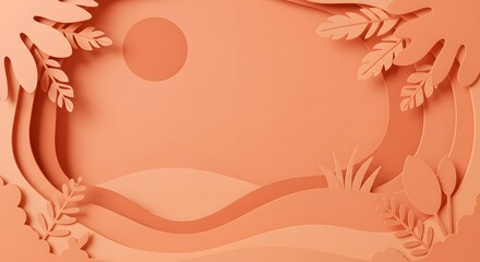 Paper cut art background with abstract landscape and sun, perfect for creative design and decoration