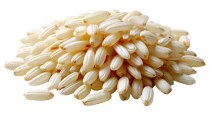 Raw Rice Heap: A heap of uncooked, creamy-white rice grains, a visual symphony of natural form and culinary potential.