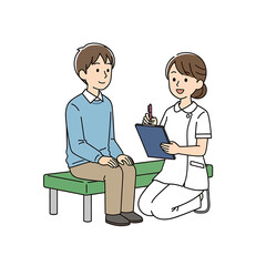 Nurse taking notes from patient in clinic friendly consultation high quality professional