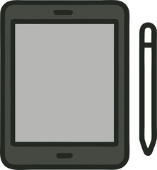 Minimalist flat vector illustration of a digital tablet with stylus, perfect for creative, technology, and educational designs in modern projects. © Bisri
