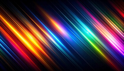 Vibrant, diagonal streaks of light in a spectrum of colors against a dark background