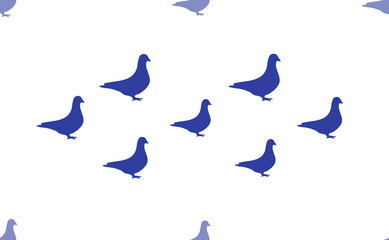 Fototapeta premium Seamless pattern of large isolated blue bird pigeon symbols. The pattern is divided by a line of elements of lighter tones. Illustration on light transparent background