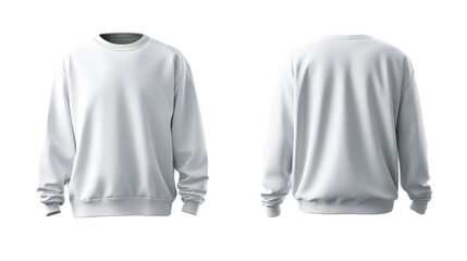 White Crew Neck Sweatshirt Front and Back View Isolated, cut out transparent