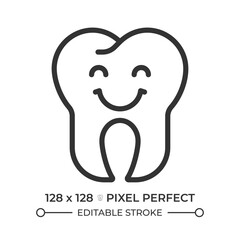 Healthy tooth pixel perfect line icon. Oral health. Cavity prevention, stomatology. Dentistry, odontology. Isolated vector illustration. Outline symbol. Simple linear drawing. Editable stroke