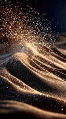 Glittering sand dunes, illuminated, particles