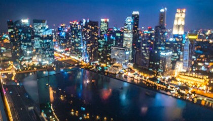 Obraz premium A mesmerizing view of the illuminated cityscape reflecting in the calm waters of the river du a clear night creating a stunning urban landscape panorama.