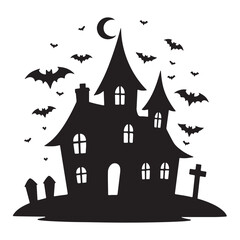 "Halloween haunted house silhouette vector – spooky design for posters, invitations, decorations, and horror-themed projects."