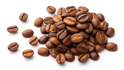 Fototapeta premium Pile coffee beans isolated on white background and texture, top view