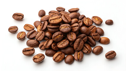 Fototapeta premium Pile coffee beans isolated on white background and texture, top view