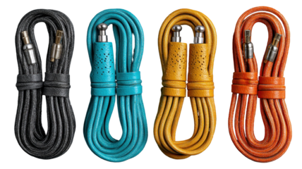 Colorful Handmade Leather Camera Straps on a transparent background in Stylish Design