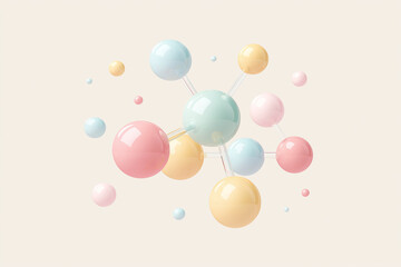 Professional vector illustration of colorful chemical molecules, showcasing vibrant pastel