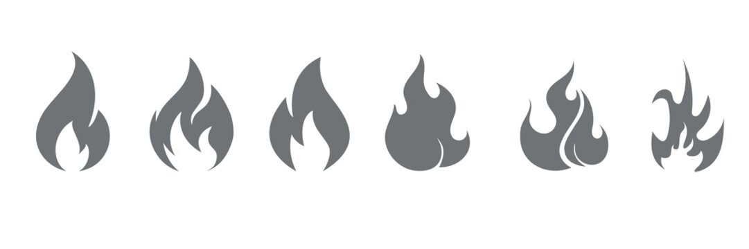 Set of fire, vector silhouettes of fire, silhouette set of flame, set of fire icons, srt of flame icons