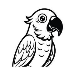 Curious parrot line art design for banners and advertisements featuring vibrant colors and classic typography