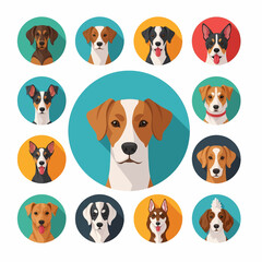 collection of diverse dog breed illustrations in a modern flat design style
