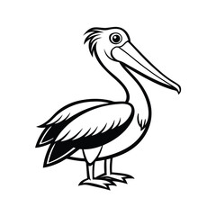 Obraz premium Minimalist line art of a pelican with its beak open standing on a white background