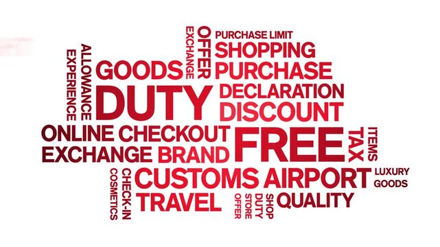 Duty Free animated word cloud-text design animation tag kinetic typography seamless loop.