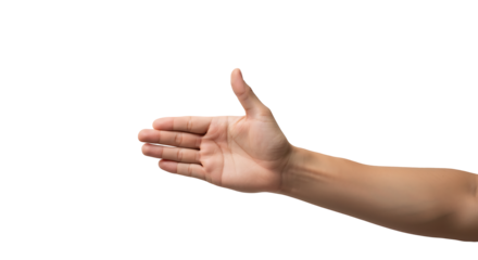 Transparent Hand Gesture PNG, Open Palm Reaching Out, Isolated Human Hand with Fingers Slightly Curled on a Transparent Background, Perfect for Website Design or App Mockups