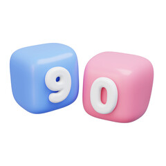 Two 3d blocks display 90 blue pink with white numbers