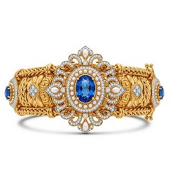 Exquisite vintage gold sapphire and diamond ornate bracelet