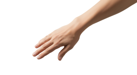 Transparent PNG Hand Reaching, Open Palm Female Hand on Transparent Background,  Isolated Beige Skin Tone Hand Gesture for Design Elements and Mockups