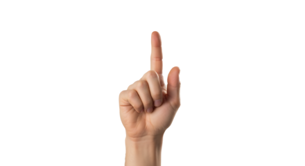 Transparent PNG of a Hand Gesturing Number One, Clean Cutout of a Caucasian Person's Hand with Index Finger Pointed Upwards Against a Black Background, Ideal for Website Design and Digital Projects.