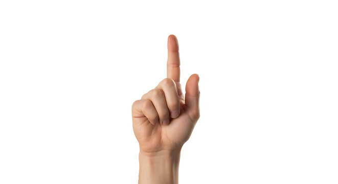 Transparent PNG of a Hand Gesturing Number One, Clean Cutout of a Caucasian Person's Hand with Index Finger Pointed Upwards Against a Black Background, Ideal for Website Design and Digital Projects.