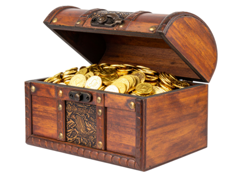 Classic Wooden Treasure Chest Overflowing with Gold Coins
