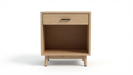 Light wood nightstand with a single drawer.