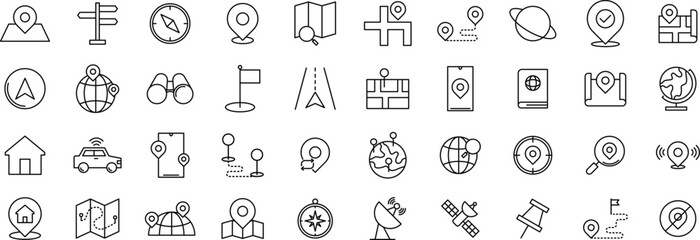 Navigation and Location Line Icon Set – GPS, Maps, and Travel icon pack