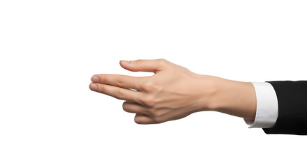 Transparent PNG of Hand Gesturing,  A Close-up of a Fair-Skinned Hand in a Business Suit Making a Pinching or Grasping Gesture Against a Transparent Background, Ideal for Mockups or Presentations