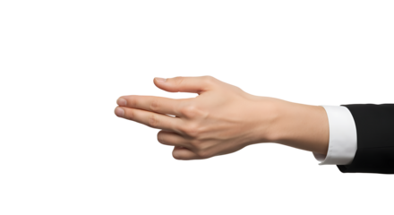 Transparent PNG of Hand Gesturing,  A Close-up of a Fair-Skinned Hand in a Business Suit Making a Pinching or Grasping Gesture Against a Transparent Background, Ideal for Mockups or Presentations
