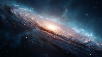 Fototapeta premium Spiral galaxy in deep space with glowing core and star-filled arms