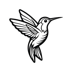 Elegant line art illustration of a ruby throated hummingbird in mid flight