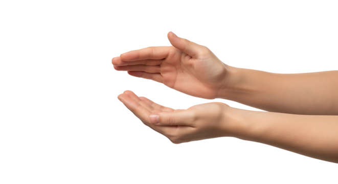 Transparent PNG of Open Hands Offering or Receiving, Two Female Hands Gesturing with Palms Upward on a Transparent Background, Ideal for Mockups and Digital Design Projects