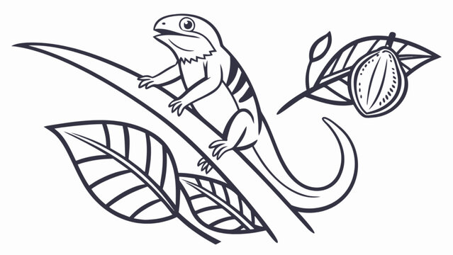 black and white lizard on branch clip art preview