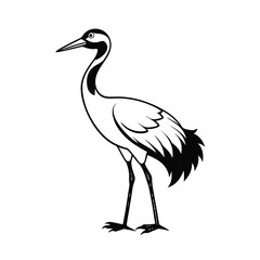 Elegant line art illustration of a sandhill crane standing gracefully on one leg