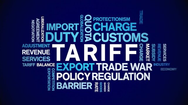 Tariff animated word cloud-text design animation tag kinetic typography seamless loop.