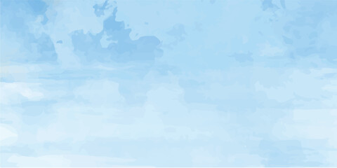 Blue vector watercolor art background with white clouds and blue sky. Hand drawn vector texture. Heaven. Watercolour banner. Abstract template for flyers, cards, poster, cover or design interior.