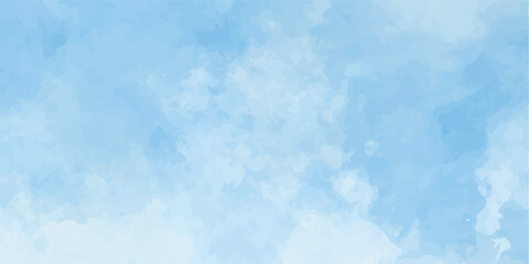 Obraz premium Blue vector watercolor art background with white clouds and blue sky. Hand drawn vector texture. Heaven. Watercolour banner. Abstract template for flyers, cards, poster, cover or design interior.