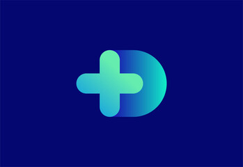 Logo letter D with symbol medical plus, Creative template for hospital and healthcare.