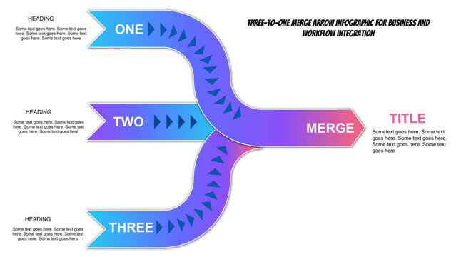 Three to One Merge Arrow Infographic Template &ndash; Colorful Gradient Flow Chart Design for Process Integration, Data Convergence, Workflow Merging, and Business Presentation Vector Illustration