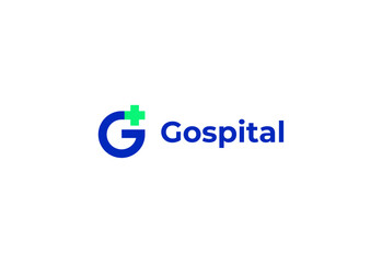 Logo letter G with symbol medical plus, Creative template for hospital and healthcare.