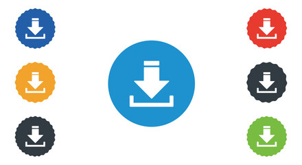 Colorful Download Icons Set on White Background for Web Design and Applications