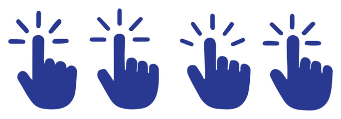 Blue mouse cursor and hand icons with click isolated