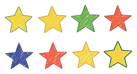 Fototapeta premium Hand Drawn Stars in Various Colors Arranged on a White Background