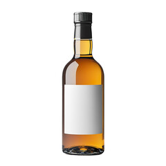 Front view of a contemporary liqueur bottle with a white blank label, studio shot, isolated on a white transparent background